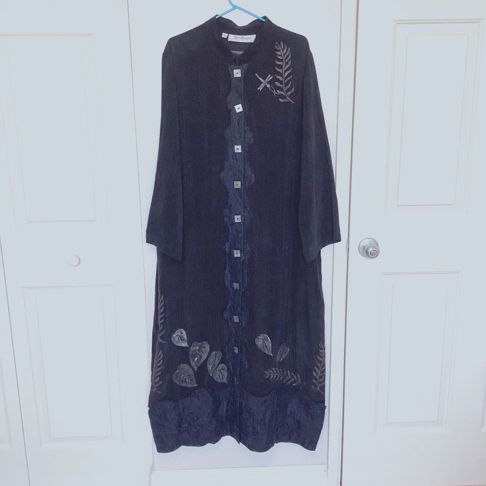 Elegant Hand-Painted Black Silk Dress--Wearable Art